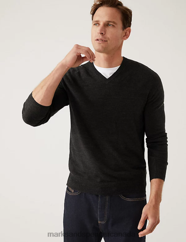 Marks and Spencer near me - Men Charcoal Clothing Marks & Spencer Cashmilon V-Neck Jumper 20VTD6011