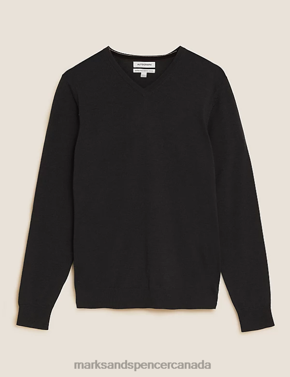 Men Charcoal Clothing Marks & Spencer Pure Extra Fine Merino Wool V-Neck Jumper 20VTD5571 - Marks and Spencer online