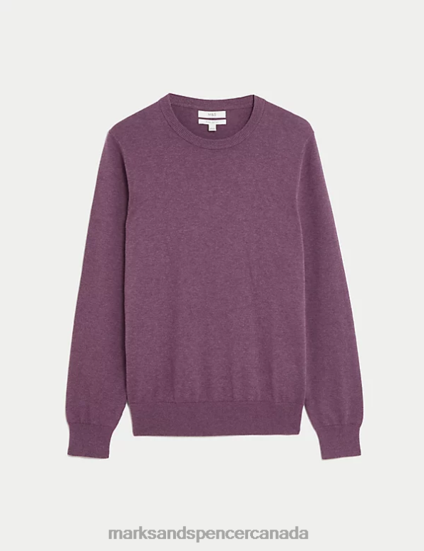 Men Dark Grape Clothing Marks & Spencer Pure Cotton Crew Neck Jumper 20VTD7519 - Marks and Spencer outlet
