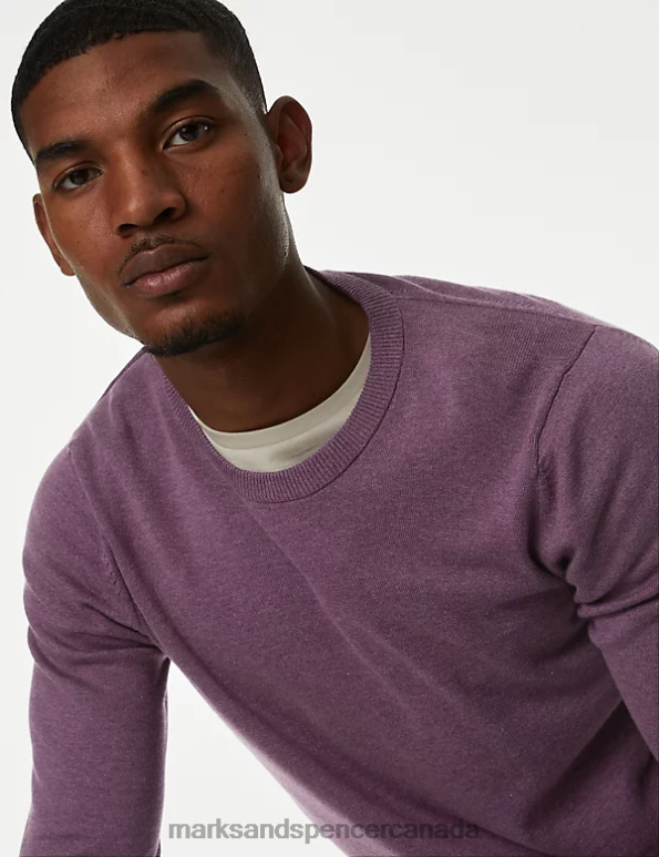 Men Dark Grape Clothing Marks & Spencer Pure Cotton Crew Neck Jumper 20VTD7519 - Marks and Spencer outlet