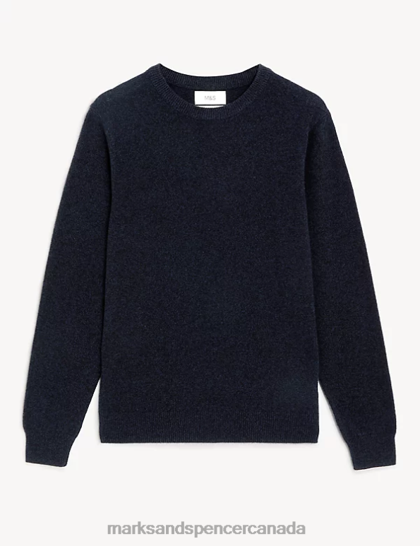 Men Dark Navy Clothing Marks & Spencer Pure Extra Fine Lambswool Crew Neck Jumper 20VTD7388 - Marks and Spencer online