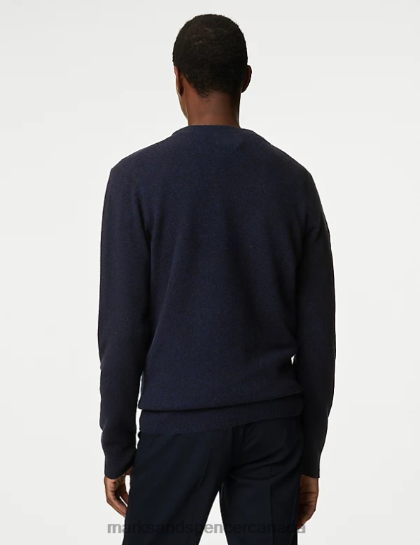 Men Dark Navy Clothing Marks & Spencer Pure Extra Fine Lambswool Crew Neck Jumper 20VTD7388 - Marks and Spencer online