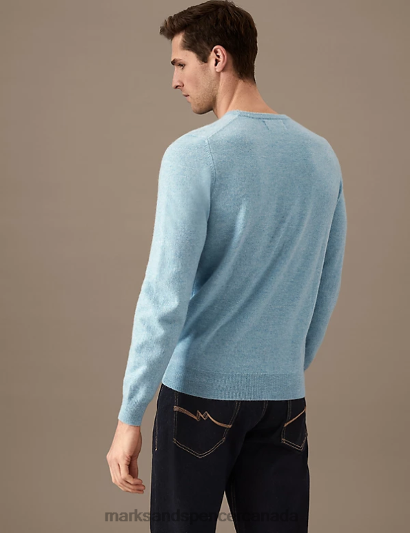 Marks and Spencer Canada - Men Duck Egg Clothing Marks & Spencer Pure Cashmere Crew Neck Jumper 20VTD7412
