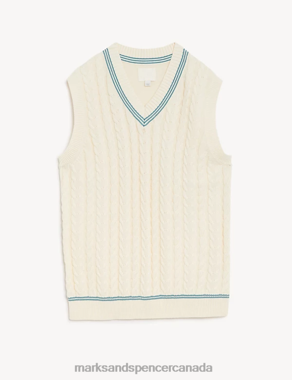 Men Ecru Clothing Marks & Spencer Headingly Pure Supima Cotton Knitted Vest 20VTD6209 - Marks and Spencer Canada locations