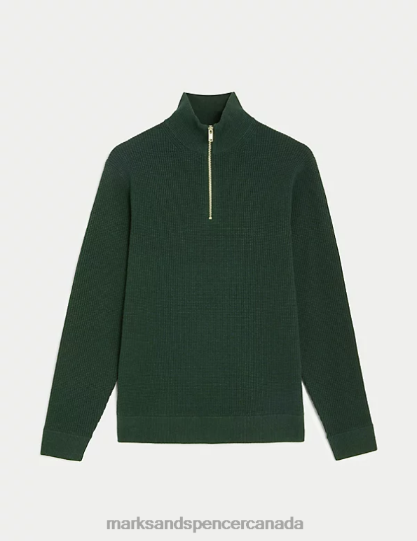 Marks and Spencer Canada - Men Green Clothing Marks & Spencer Cotton Blend Textured Half Zip Jumper 20VTD5862