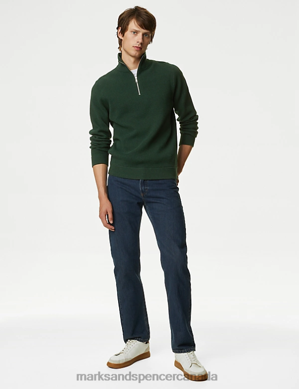 Marks and Spencer Canada - Men Green Clothing Marks & Spencer Cotton Blend Textured Half Zip Jumper 20VTD5862