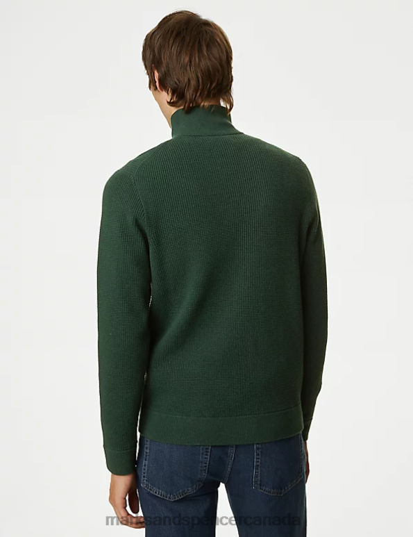 Marks and Spencer Canada - Men Green Clothing Marks & Spencer Cotton Blend Textured Half Zip Jumper 20VTD5862