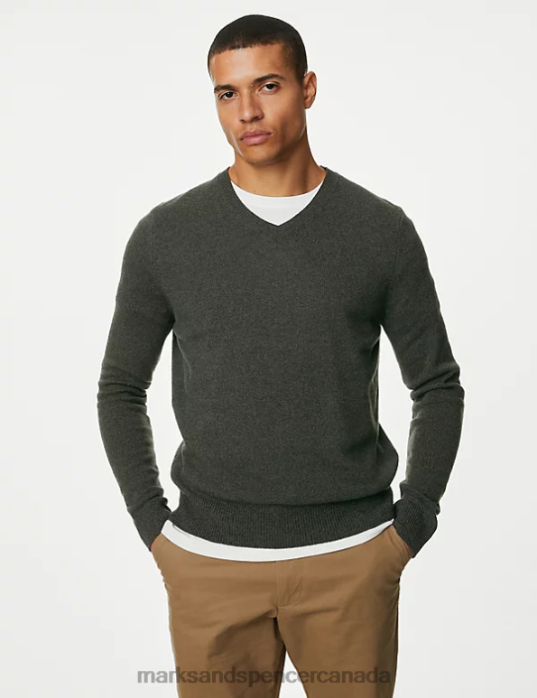 Marks and Spencer near me - Men Khaki Clothing Marks & Spencer Pure Extra Fine Lambswool V-Neck Jumper 20VTD6894