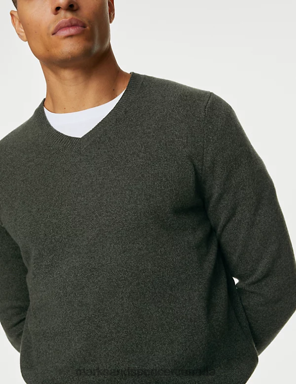 Marks and Spencer near me - Men Khaki Clothing Marks & Spencer Pure Extra Fine Lambswool V-Neck Jumper 20VTD6894