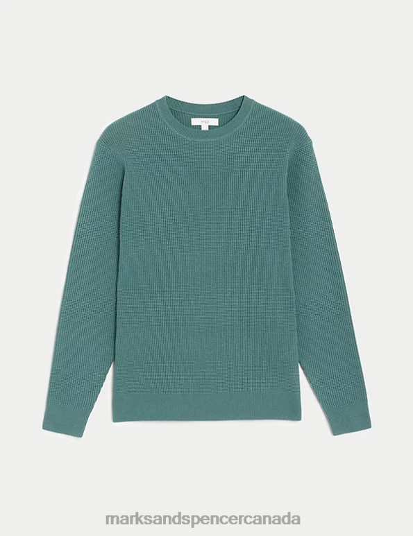 Marks and Spencer Canada - Men Light Green Clothing Marks & Spencer Cotton Blend Textured Crew Neck Jumper 20VTD7124