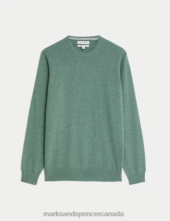Men Light Green Clothing Marks & Spencer Pure Cashmere Crew Neck Jumper 20VTD7409 - Marks and Spencer online