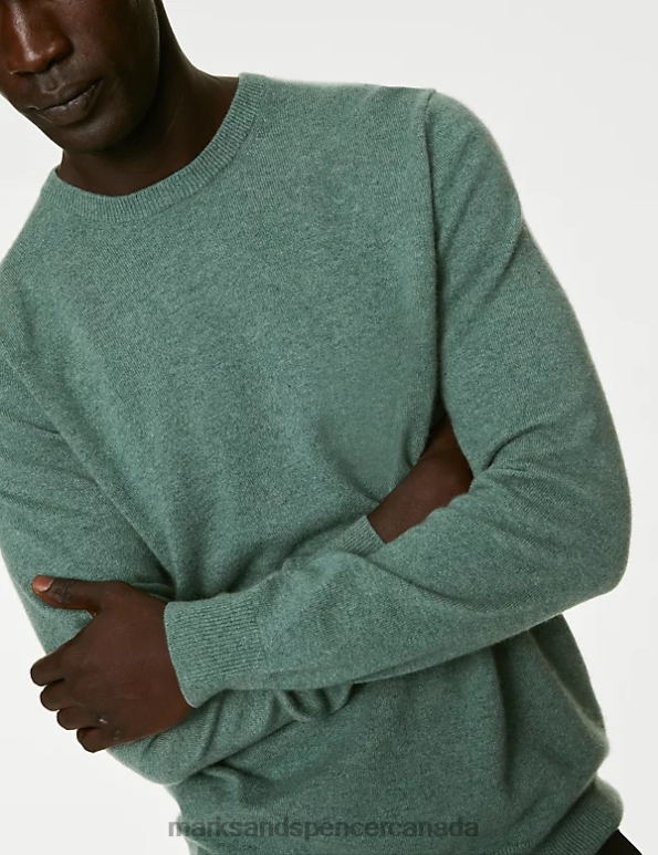 Men Light Green Clothing Marks & Spencer Pure Cashmere Crew Neck Jumper 20VTD7409 - Marks and Spencer online