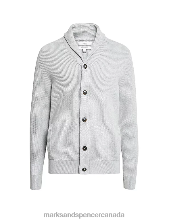 Marks and Spencer sale - Men Light Grey Clothing Marks & Spencer Cotton Blend Textured Shawl Collar Cardigan 20VTD6671
