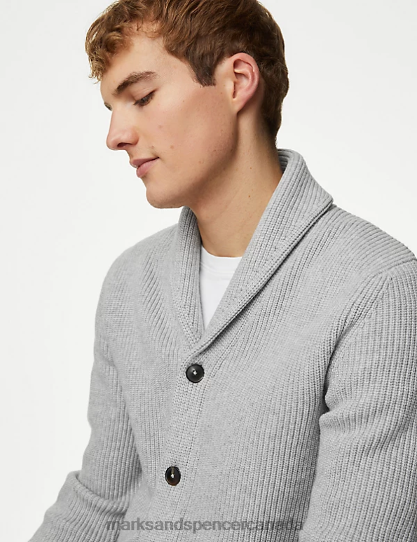 Marks and Spencer sale - Men Light Grey Clothing Marks & Spencer Cotton Blend Textured Shawl Collar Cardigan 20VTD6671