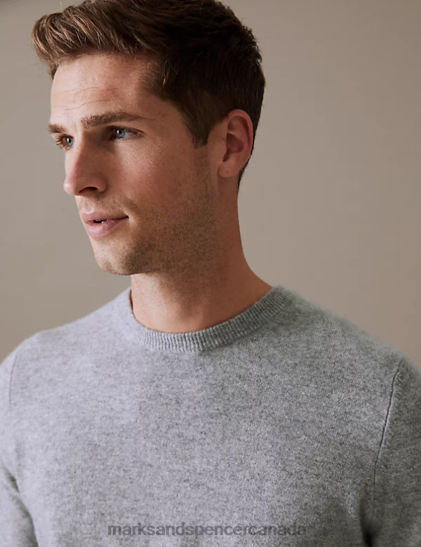 Men Light Grey Clothing Marks & Spencer Pure Cashmere Crew Neck Jumper 20VTD7411 - Marks and Spencer outlet
