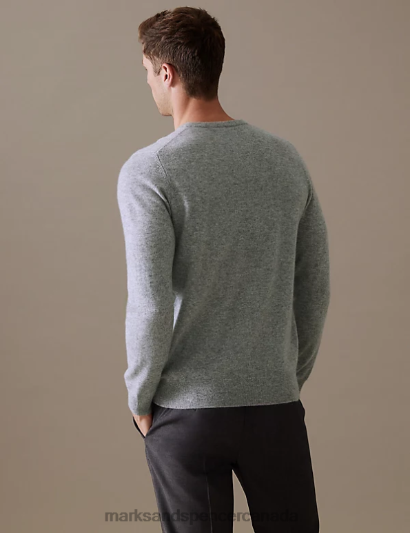 Men Light Grey Clothing Marks & Spencer Pure Cashmere Crew Neck Jumper 20VTD7411 - Marks and Spencer outlet