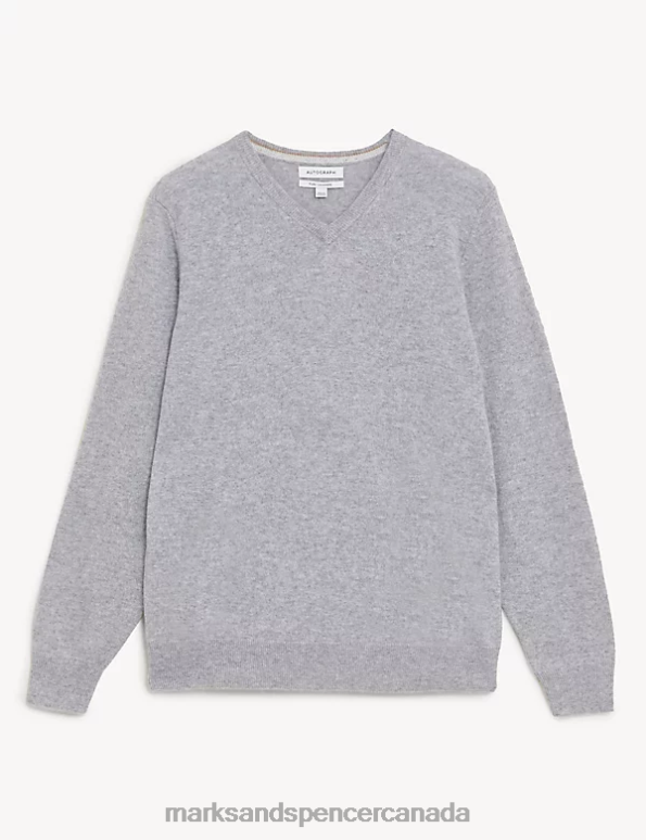 Men Light Grey Clothing Marks & Spencer Pure Cashmere V-Neck Jumper 20VTD7324 - Marks and Spencer Canada locations