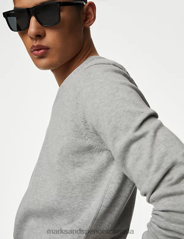 Marks and Spencer Canada - Men Light Grey Clothing Marks & Spencer Pure Cotton V-Neck Knitted Jumper 20VTD7204