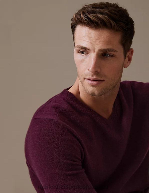 Marks and Spencer sale - Men Magenta Clothing Marks & Spencer Pure Cashmere V-Neck Jumper 20VTD7322