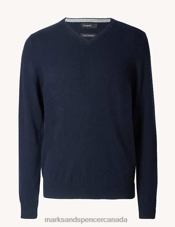 Men Midnight Navy Clothing Marks & Spencer Pure Cashmere V-Neck Jumper 20VTD7170 - Marks and Spencer Canada locations
