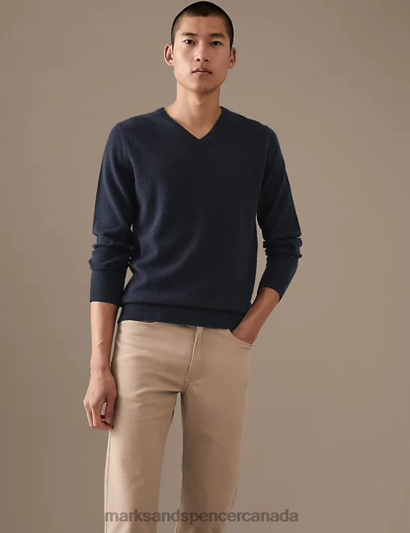 Men Midnight Navy Clothing Marks & Spencer Pure Cashmere V-Neck Jumper 20VTD7170 - Marks and Spencer Canada locations