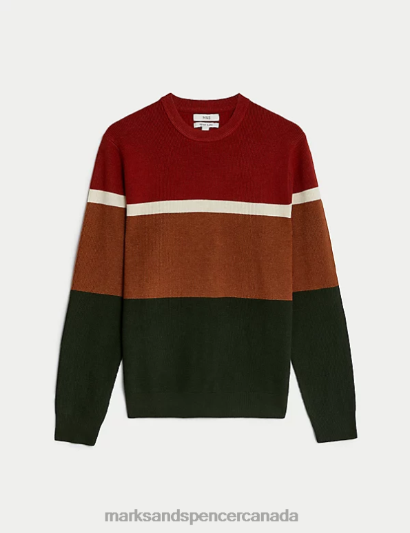 Men Multi Clothing Marks & Spencer Cotton Blend Block Stripe Crew Neck Jumper 20VTD5747 - Marks and Spencer Canada locations