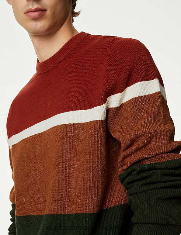 Men Multi Clothing Marks & Spencer Cotton Blend Block Stripe Crew Neck Jumper 20VTD5747 - Marks and Spencer Canada locations