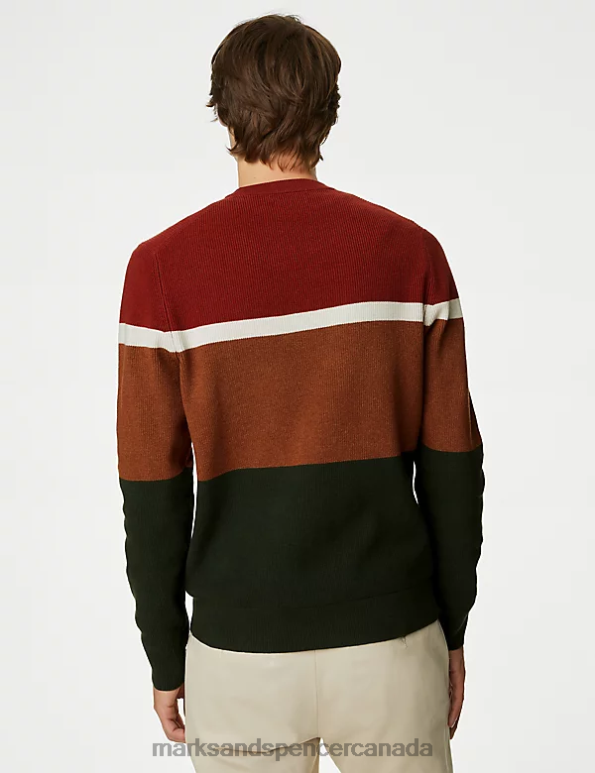 Men Multi Clothing Marks & Spencer Cotton Blend Block Stripe Crew Neck Jumper 20VTD5747 - Marks and Spencer Canada locations