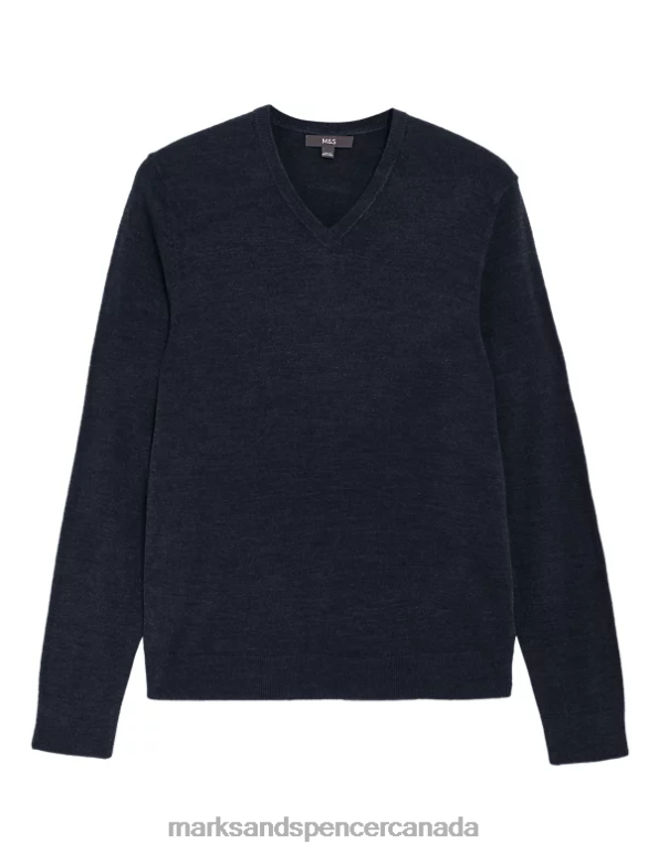 Men Navy Clothing Marks & Spencer Cashmilon V-Neck Jumper 20VTD6009 - Marks and Spencer outlet