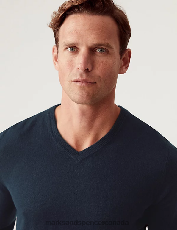 Men Navy Clothing Marks & Spencer Cashmilon V-Neck Jumper 20VTD6009 - Marks and Spencer outlet