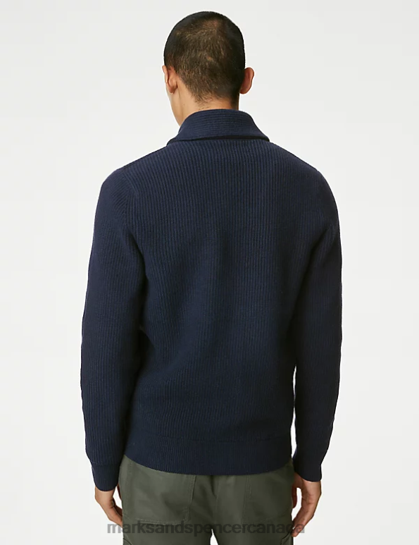 Marks and Spencer Canada - Men Navy Clothing Marks & Spencer Cotton Blend Textured Shawl Collar Cardigan 20VTD6347