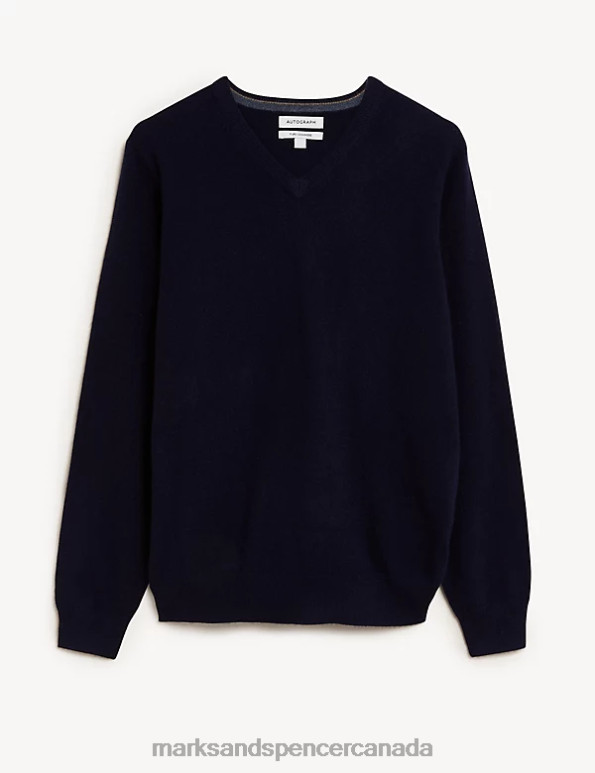 Marks and Spencer near me - Men Navy Clothing Marks & Spencer Pure Cashmere V-Neck Jumper 20VTD7321
