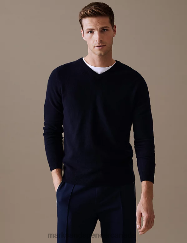 Marks and Spencer near me - Men Navy Clothing Marks & Spencer Pure Cashmere V-Neck Jumper 20VTD7321