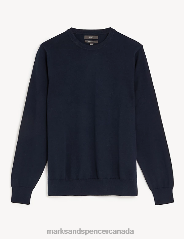 Men Navy Clothing Marks & Spencer Pure Cotton Crew Neck Jumper 20VTD7516 - Marks and Spencer online