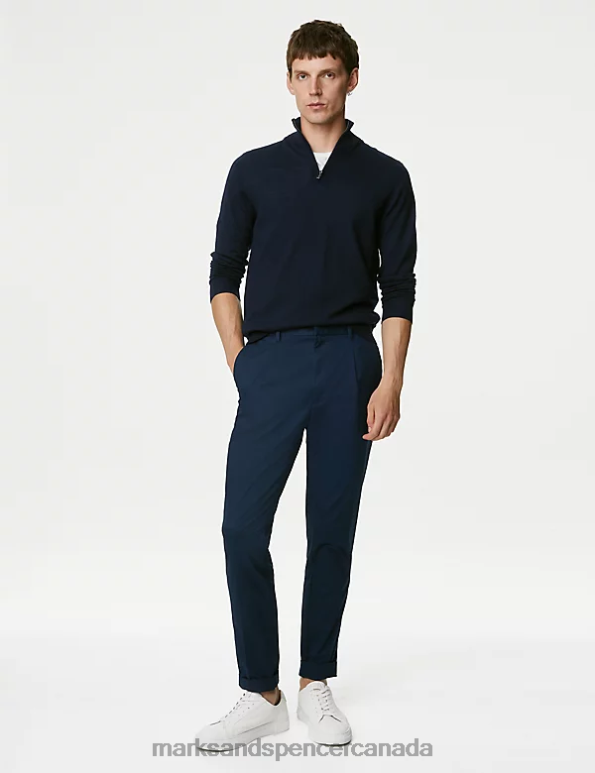 Men Navy Clothing Marks & Spencer Pure Extra Fine Merino Wool Half Zip Jumper 20VTD6210 - Marks and Spencer outlet