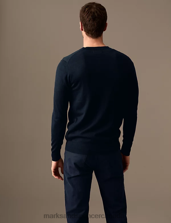 Men Navy Clothing Marks & Spencer Pure Extra Fine Merino Wool V-Neck Cardigan 20VTD6995 - Marks and Spencer online