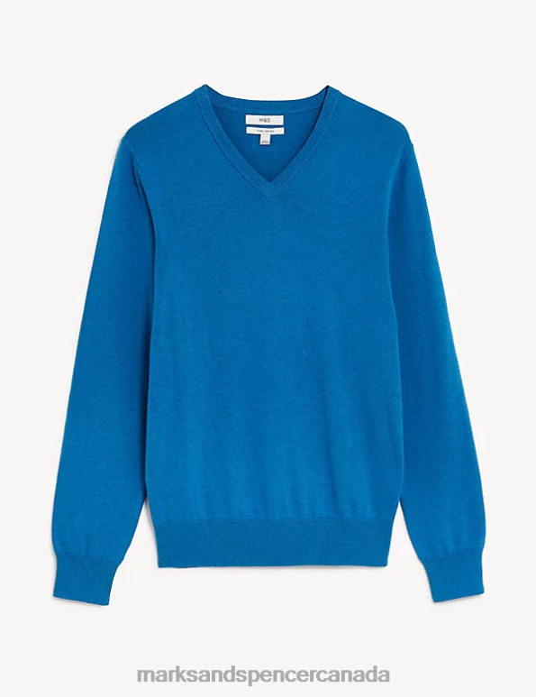 Marks and Spencer near me - Men Periwinkle Clothing Marks & Spencer Pure Cotton V-Neck Knitted Jumper 20VTD7205