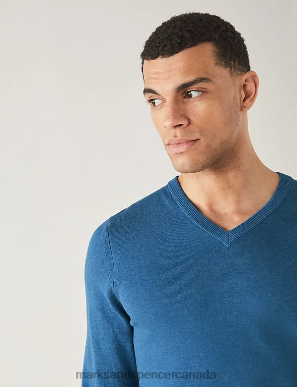 Marks and Spencer near me - Men Periwinkle Clothing Marks & Spencer Pure Cotton V-Neck Knitted Jumper 20VTD7205