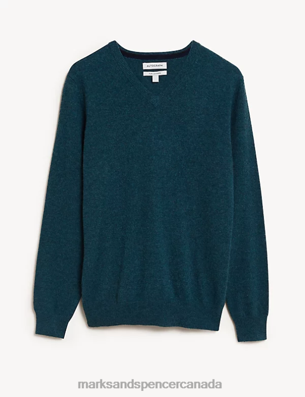 Men Teal Clothing Marks & Spencer Pure Cashmere V-Neck Jumper 20VTD7323 - Marks and Spencer online
