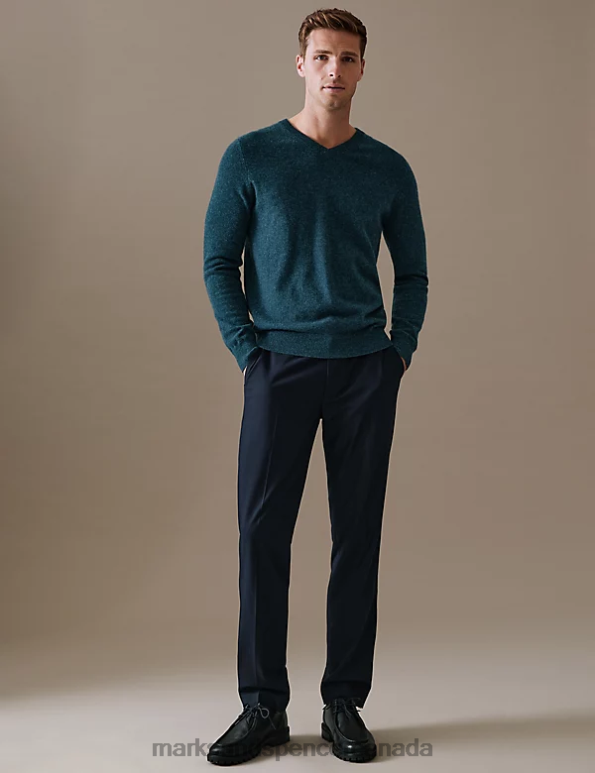 Men Teal Clothing Marks & Spencer Pure Cashmere V-Neck Jumper 20VTD7323 - Marks and Spencer online