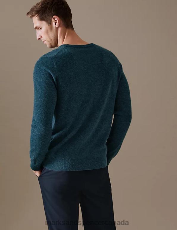 Men Teal Clothing Marks & Spencer Pure Cashmere V-Neck Jumper 20VTD7323 - Marks and Spencer online