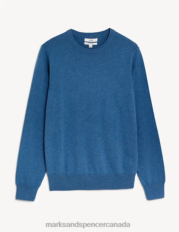Men Wedgewood Clothing Marks & Spencer Pure Cotton Crew Neck Jumper 20VTD7517 - Marks and Spencer Canada locations