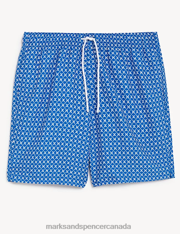 Marks and Spencer Canada - Men Blue Clothing Marks & Spencer Quick Dry Geometric Print Swim Shorts 20VTD5487