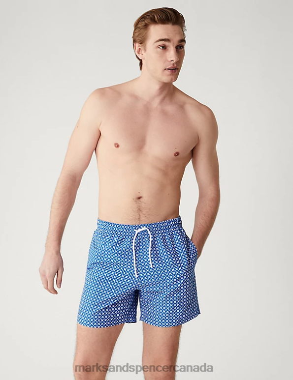 Marks and Spencer Canada - Men Blue Clothing Marks & Spencer Quick Dry Geometric Print Swim Shorts 20VTD5487