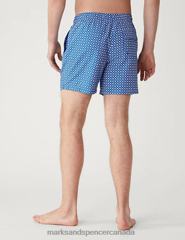 Marks and Spencer Canada - Men Blue Clothing Marks & Spencer Quick Dry Geometric Print Swim Shorts 20VTD5487