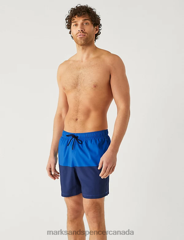 Marks and Spencer Canada - Men Blue Mix Clothing Marks & Spencer Quick Dry Colour Block Swim Shorts 20VTD4998