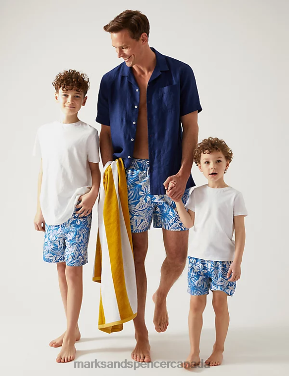 Marks and Spencer Canada - Men Blue Mix Clothing Marks & Spencer Quick Dry Tropical Print Swim Shorts 20VTD5861