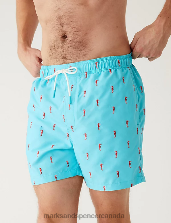 Men Bright Blue Clothing Marks & Spencer Quick Dry Embroidered Swim Shorts 20VTD5578 - Marks and Spencer Canada locations