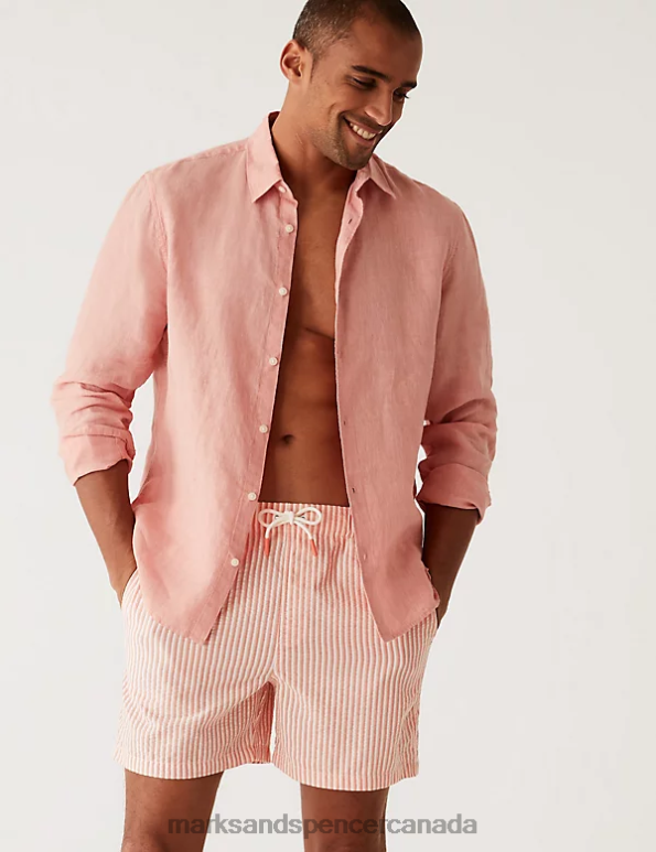 Men Medium Coral Clothing Marks & Spencer Quick Dry Striped Seersucker Swim Shorts 20VTD5501 - Marks and Spencer online