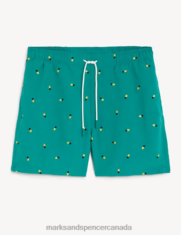 Men Seafoam Clothing Marks & Spencer Quick Dry Embroidered Swim Shorts 20VTD5957 - Marks and Spencer Canada locations